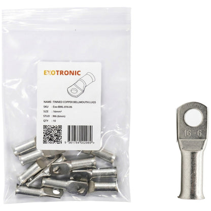 Exotronic - 10 Pack of 16mm² Copper Lug M6 | Bellmouth
