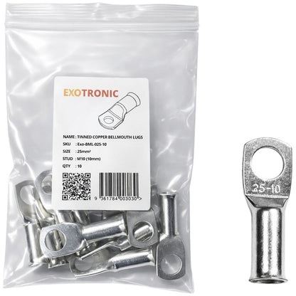 Exotronic - 10 Pack of 25mm² Copper Lug M10 | Bellmouth