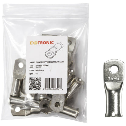 Exotronic - 10 Pack of 35mm² Copper Lug M6 | Bellmouth