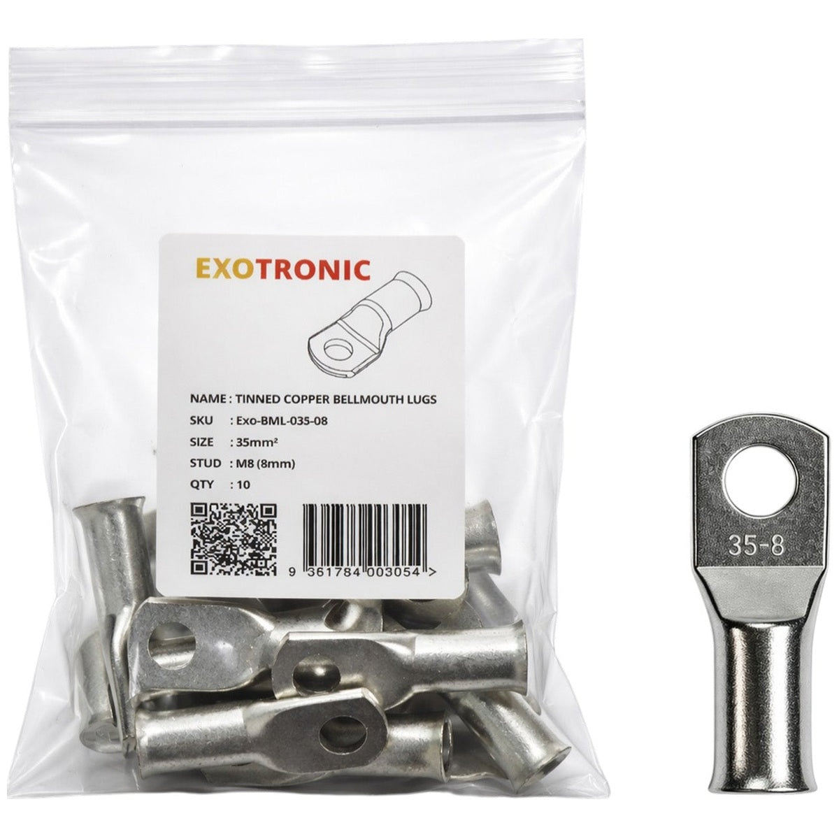 Exotronic - 10 Pack of 35mm² Copper Lug M8 | Bellmouth