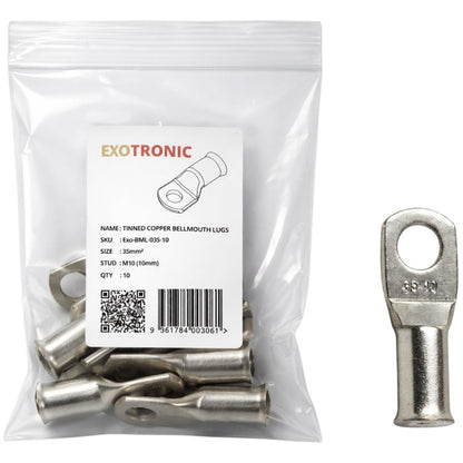 Exotronic - 10 Pack of 35mm² Copper Lug M10 | Bellmouth