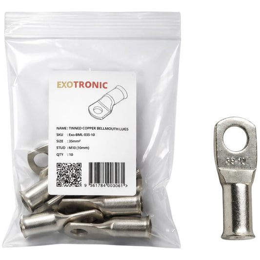 Exotronic - 10 Pack of 35mm² Copper Lug M10 | Bellmouth