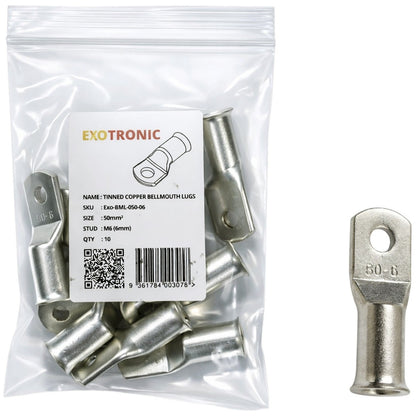 Exotronic - 10 Pack of 50mm² Copper Lug M6 | Bellmouth