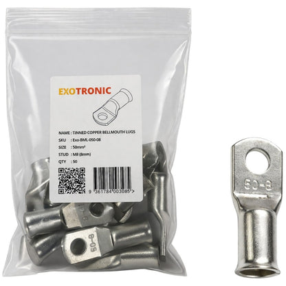 Exotronic - 10 Pack of 50mm² Copper Lug M8 | Bellmouth