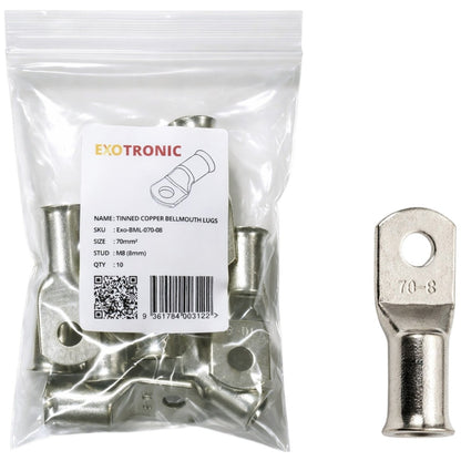 Exotronic - 10 Pack of 70mm² Copper Lug M8 | Bellmouth