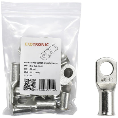 Exotronic - 10 Pack of 70mm² Copper Lug M12 | Bellmouth