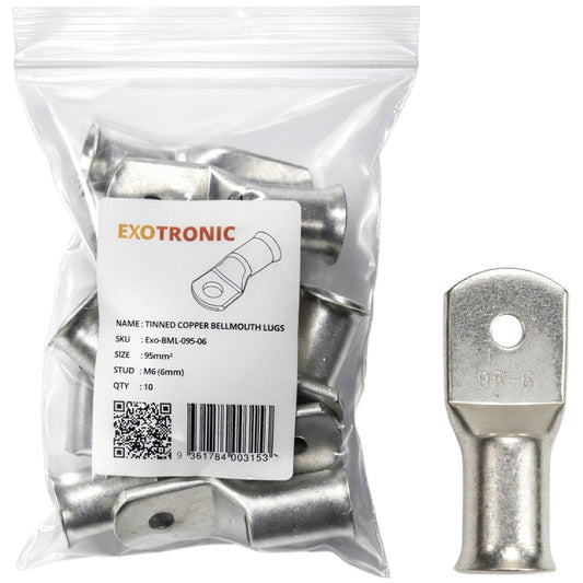 Exotronic - 10 Pack of 95mm² Copper Lug M6 | Bellmouth