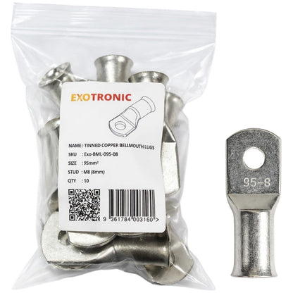 Exotronic - 10 Pack of 95mm² Copper Lug M8 | Bellmouth