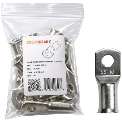 Exotronic - 10 Pack of 95mm² Copper Lug M10 | Bellmouth