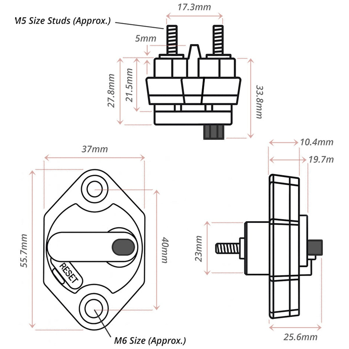 Exotronic - 40A - Mini Panel Mount Waterproof DC Circuit Breaker