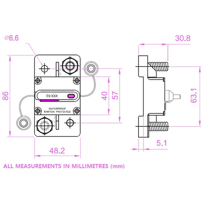 Exotronic - 250A - Large Surface Mount Waterproof DC Circuit Breaker