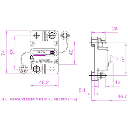 Exotronic - 100A - Surface Mount Waterproof DC Circuit Breaker