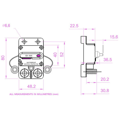 Exotronic - 30A - Surface Mount Waterproof DC Circuit Breaker - Side by Side