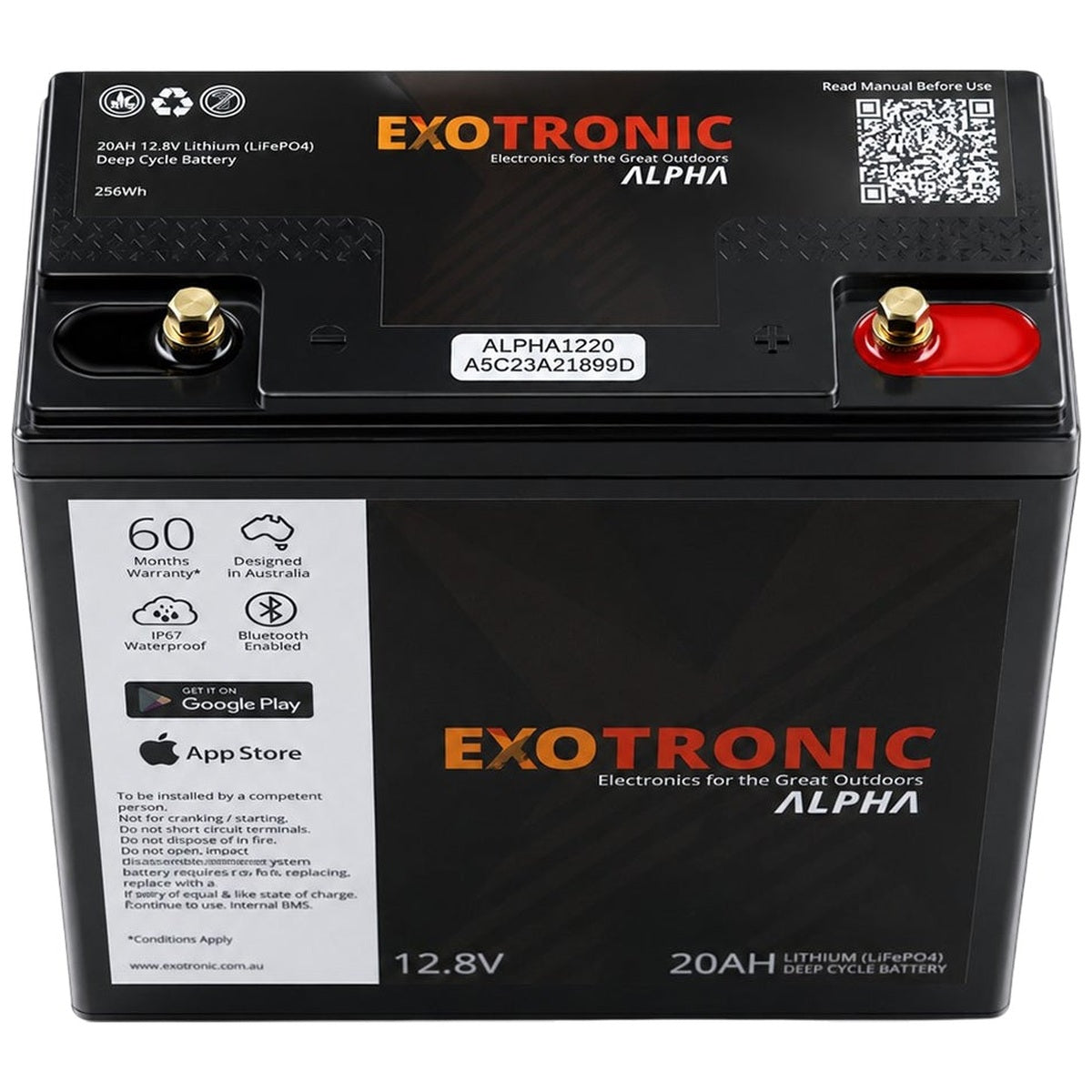 Exotronic - 12V - 20AH - Alpha IP67 Smart Bluetooth Lithium Battery