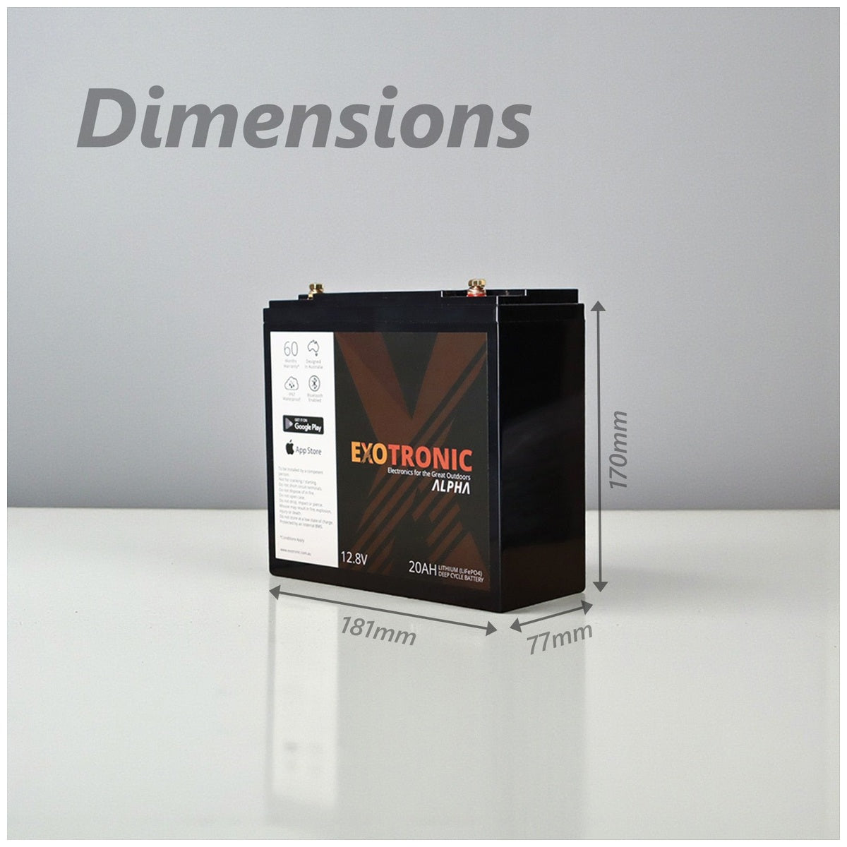 Exotronic - 12V - 20AH - Alpha IP67 Smart Bluetooth Lithium Battery