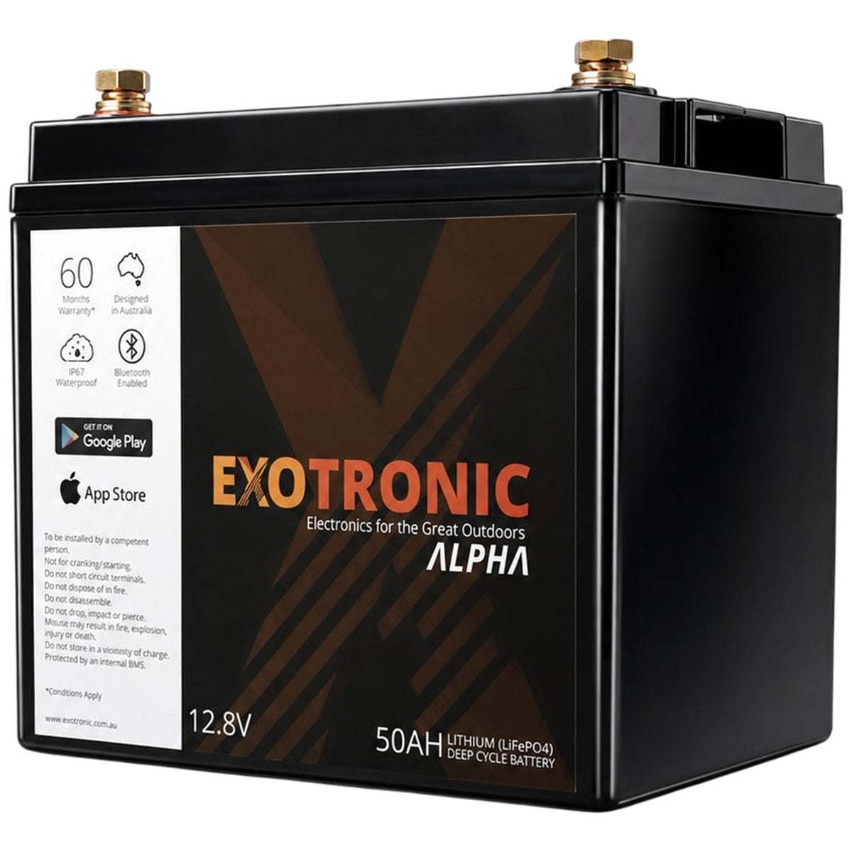 Exotronic - 12V - 50AH - Alpha IP67 Smart Bluetooth Lithium Battery