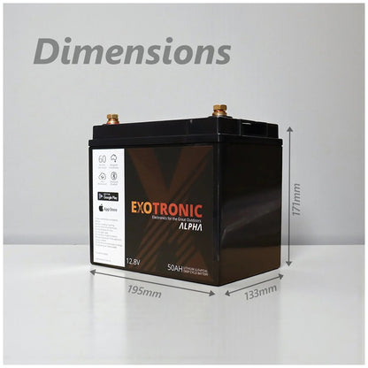 Exotronic - 12V - 50AH - Alpha IP67 Smart Bluetooth Lithium Battery