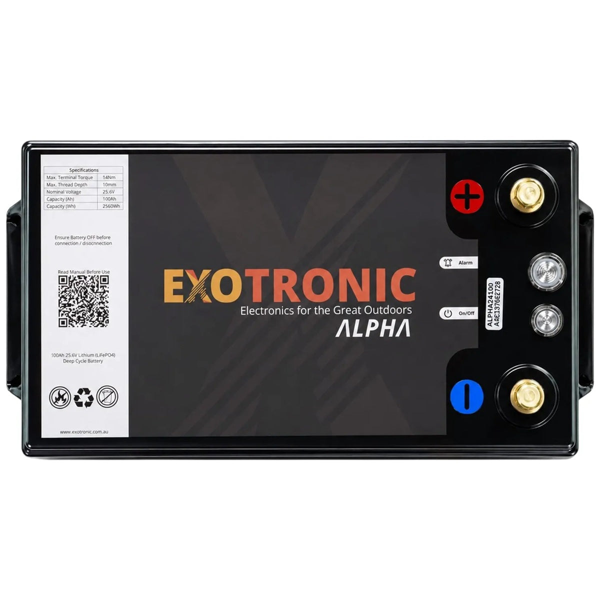 Exotronic - 24V - 100AH - Alpha IP67 Smart Bluetooth Lithium Battery