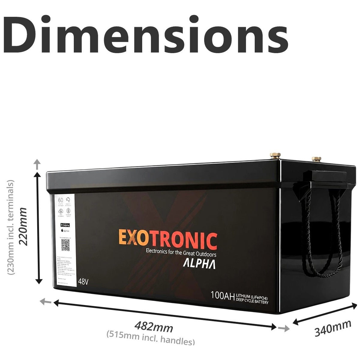 Exotronic - 48V-100AH - Alpha IP67 Smart Bluetooth Lithium Battery