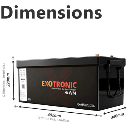 Exotronic - 48V-100AH - Alpha IP67 Smart Bluetooth Lithium Battery