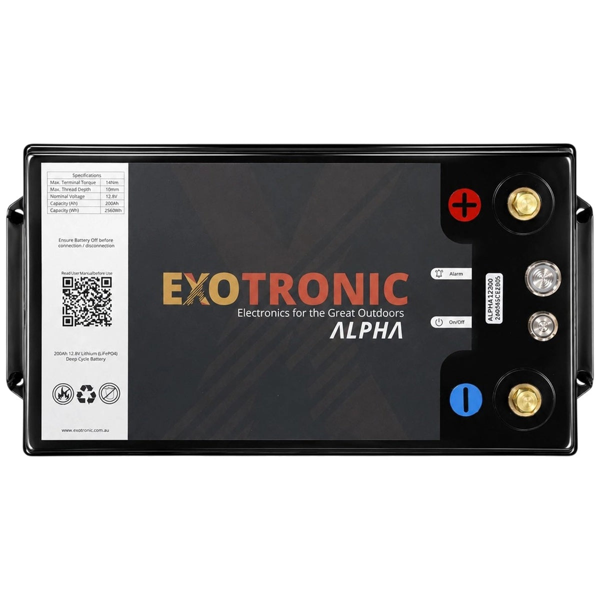 Exotronic - 12V - 200AH - Alpha IP67 Smart Bluetooth Lithium Battery
