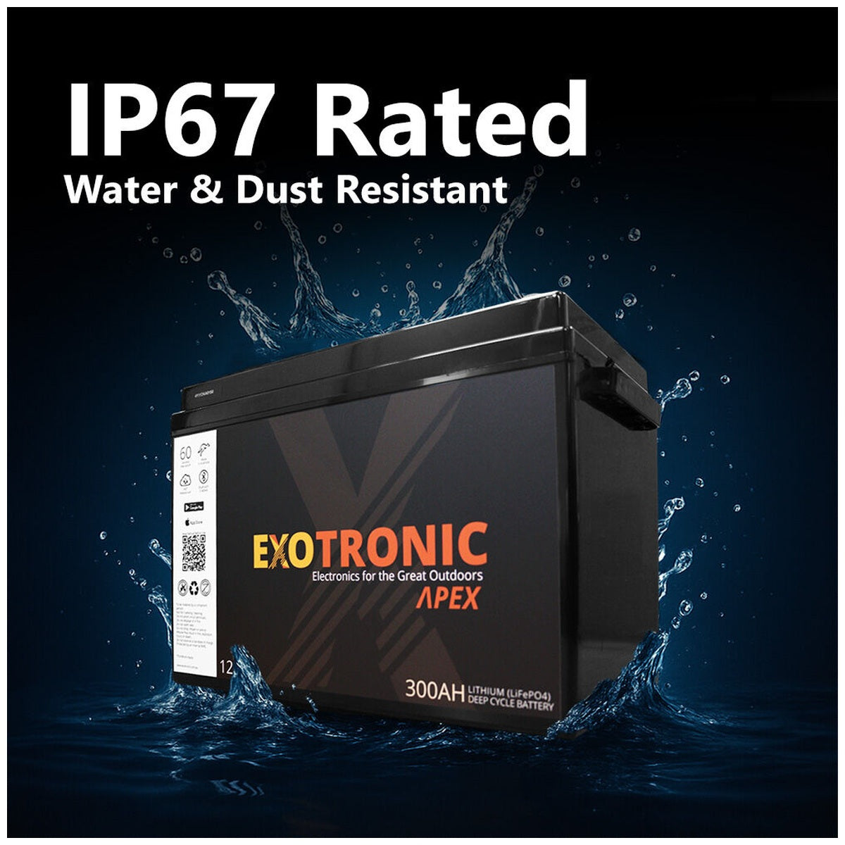 Exotronic - 12V - 300AH - Alpha IP67 Smart Bluetooth Lithium Battery