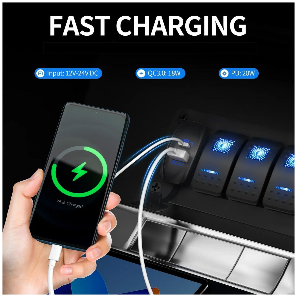 Exotronic - USB-C & USB QC3.0 Rocker Mount Socket