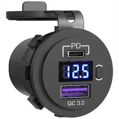 Exotronic - Voltmeter, USB-C & USB QC3.0 Flush Mount Socket