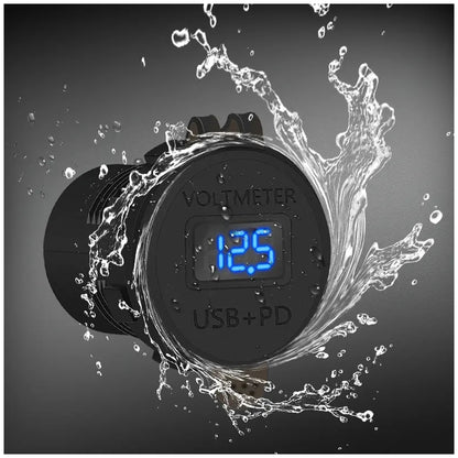 Exotronic - Voltmeter, USB-C & USB QC3.0 Flush Mount Socket