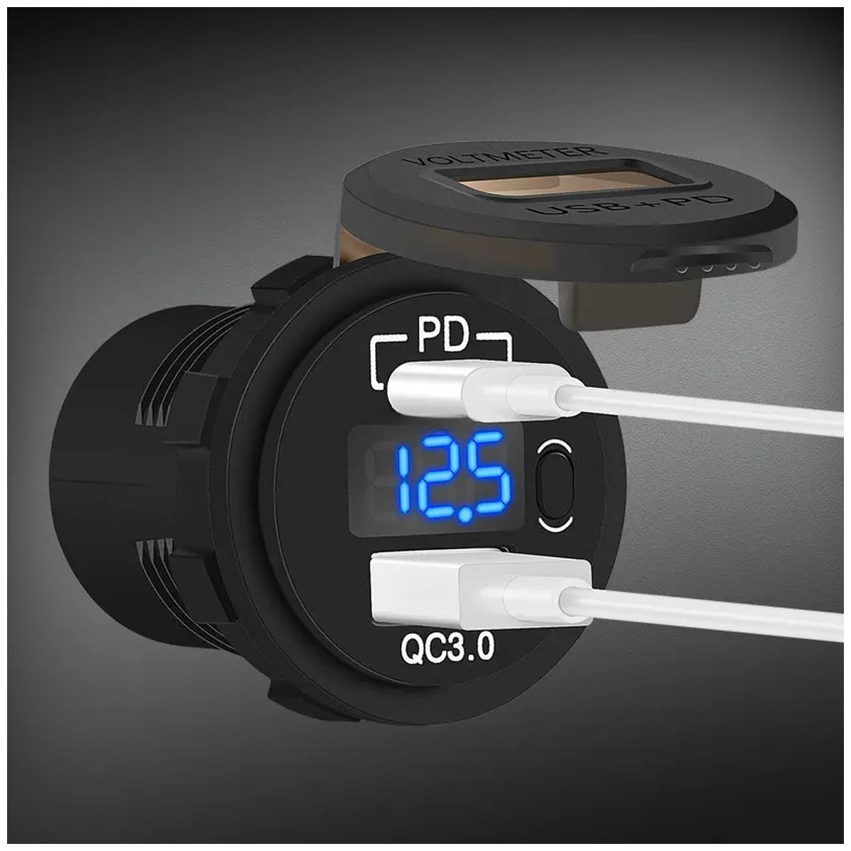 Exotronic - Voltmeter, USB-C & USB QC3.0 Flush Mount Socket