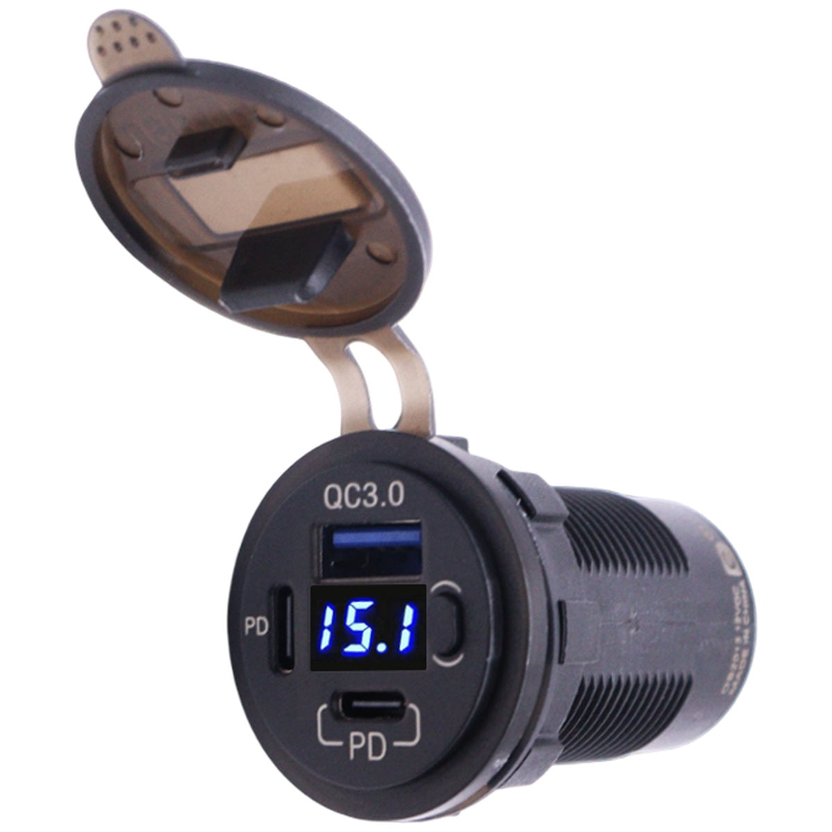 Exotronic - Voltmeter, Dual USB-C & USB QC3.0 Flush Mount Socket