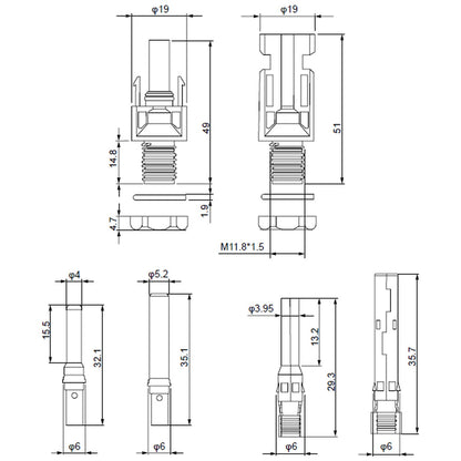 Exotronic - Bulkhead (Panel Mount) Solar Connector Pair