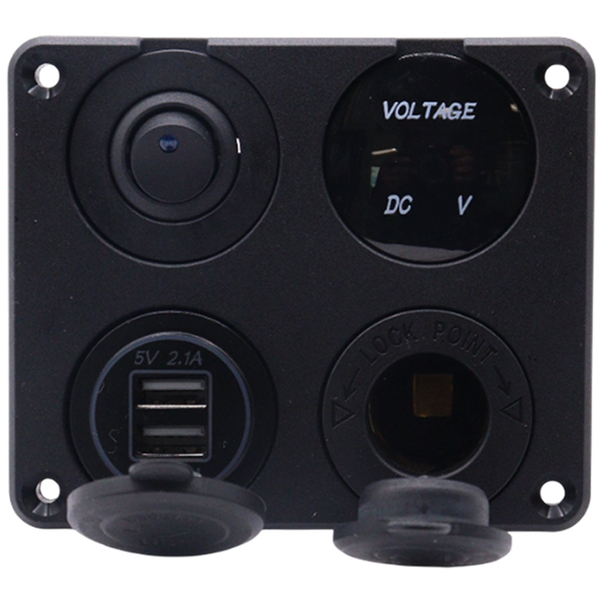 Exotronic - Voltmeter, Cigarette Lighter, Dual USB Socket Flush Mount Panel