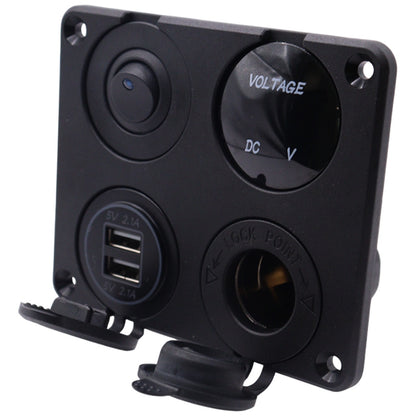 Exotronic - Voltmeter, Cigarette Lighter, Dual USB Socket Flush Mount Panel