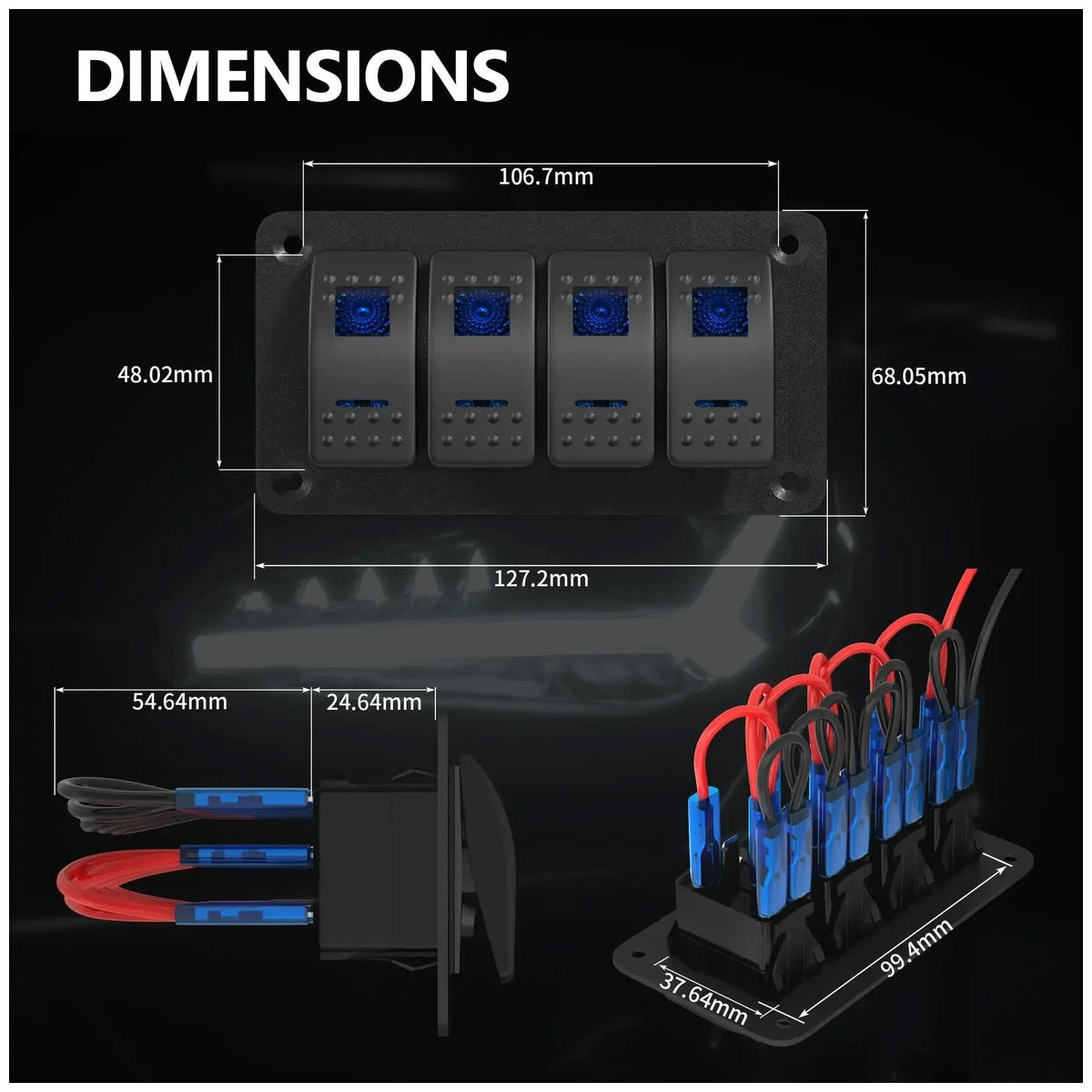 Exotronic - 12/24V - 4x LED Rocker Marine Switch Panel