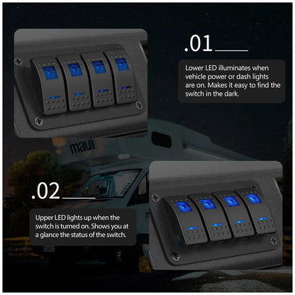 Exotronic - 12/24V - 4x LED Rocker Marine Switch Panel