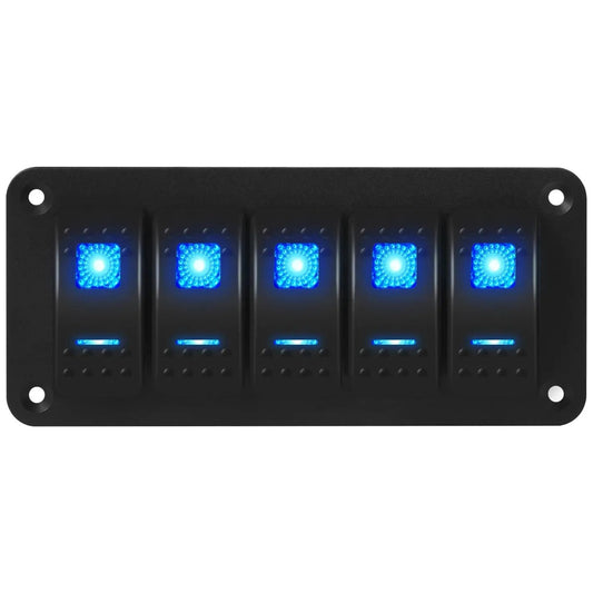 Exotronic - 12/24V - 5x LED Rocker Marine Switch Panel