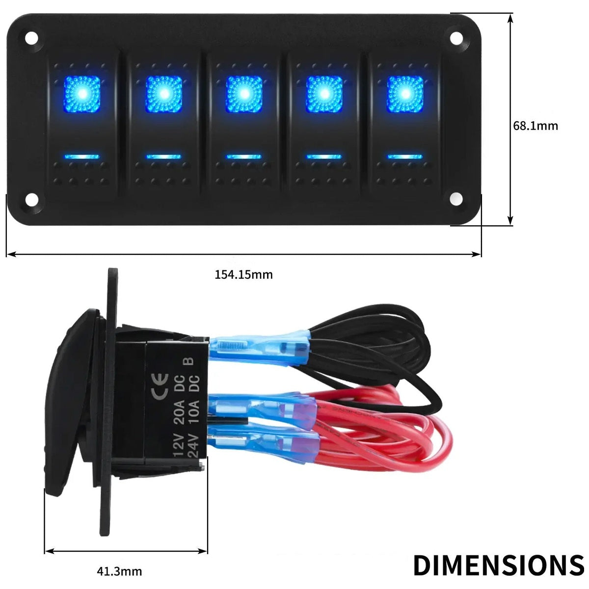 Exotronic - 12/24V - 5x LED Rocker Marine Switch Panel