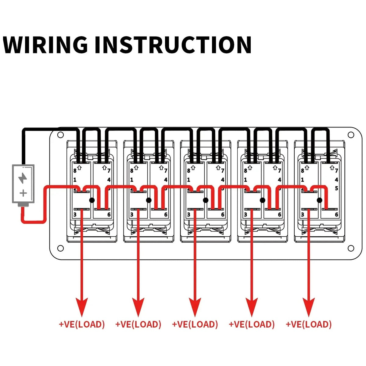Exotronic - 12/24V - 5x LED Rocker Marine Switch Panel