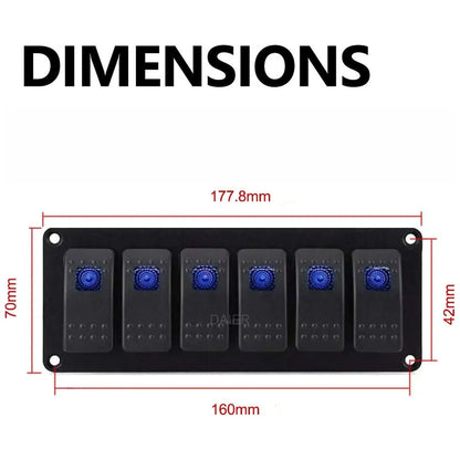 Exotronic - 12/24V - 6x LED Rocker Marine Switch Panel