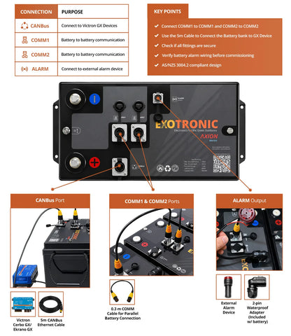Exotronic - 12V - 300AH - Axion CANBus Bluetooth Lithium Battery - Marine Version