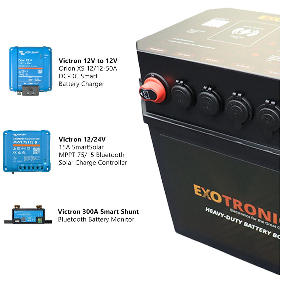 Exotronic/Victron - 12V - SmartSolar + DC/DC + SmartShunt - Pre-Wired Battery Box - No Battery