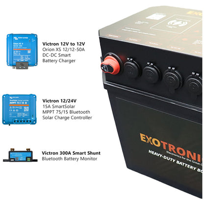 Exotronic/Victron - 12V - SmartSolar + DC/DC + SmartShunt - Pre-Wired Battery Box - No Battery