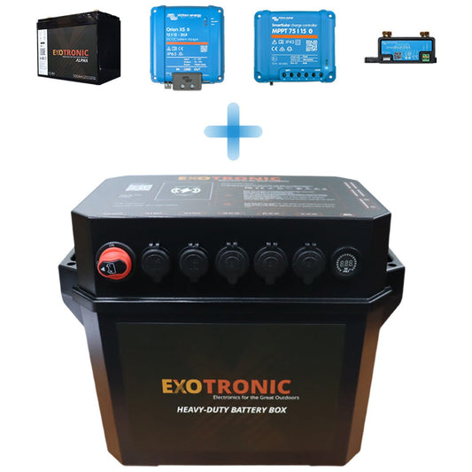 Exotronic/Victron - 12V - 100AH - Lithium Battery - SmartSolar + DC/DC + SmartShunt - Pre-Wired Battery Box