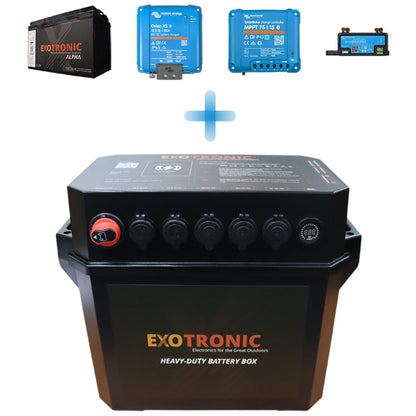 Exotronic/Victron - 12V - 180AH - Lithium Battery - SmartSolar + DC/DC + SmartShunt - Pre-Wired Battery Box