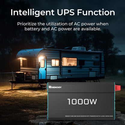 Renogy - 12V - 1000W - Pure Sine Wave Inverter with UPS Transfer Switch