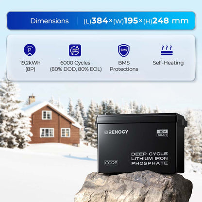 Renogy - 48V - 50AH - Core Series Smart Lithium Iron Phosphate Battery with Self-Heating