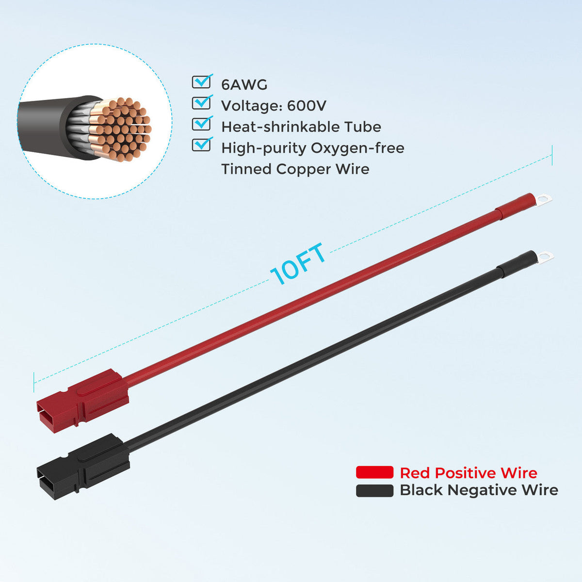 Renogy - 6AWG - 10ft - Anderson PP75 to Ring Lug Adapter Cable