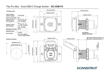 Scanstrut - 12/24V - Flip Pro Max - Dual USB-C Socket