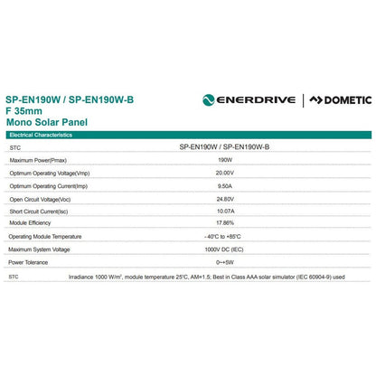 Enerdrive - 190W - Silver Frame Monocrystalline Fixed Solar Panel